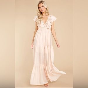 Blush ruffle crochet trim boho maxi dress NWT